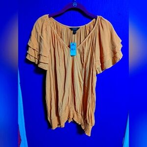 💜 NWT $48 Express Orange Elastic Short Flutter Sleeve V-Neck Blouse XL 16
